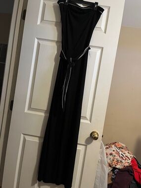 Newport news Black Strapless Maxi Jumpsuit with White Trim